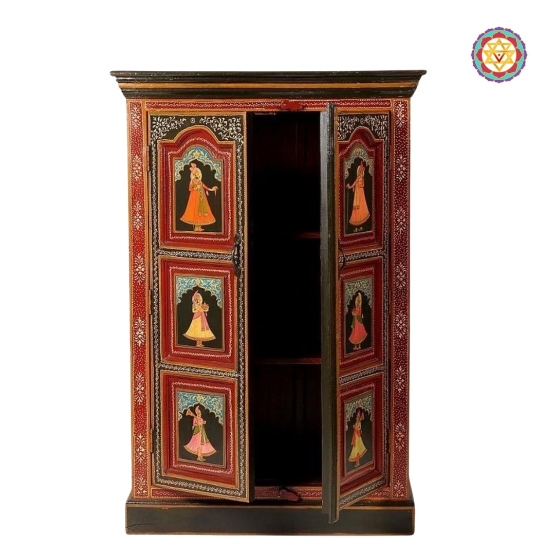 Image showcasing Hand-Painted Vintage Wooden Wardrobe Cabinet | Pretty Homes India