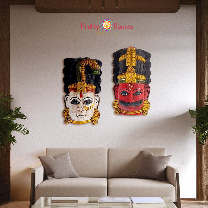 Vintage handcrafted Parvati mask — traditional Indian wooden wall decor.