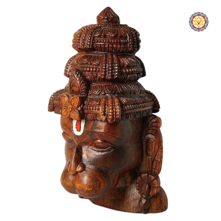 Wooden Hanuman bust depicting devotion and strength in antique finish