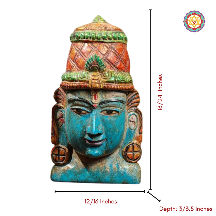 Hand-carved wooden Vishnu mask sculpture for spiritual home decor
