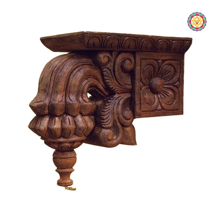 Antique-style wooden corbel bracket with intricate lotus and vine detailing