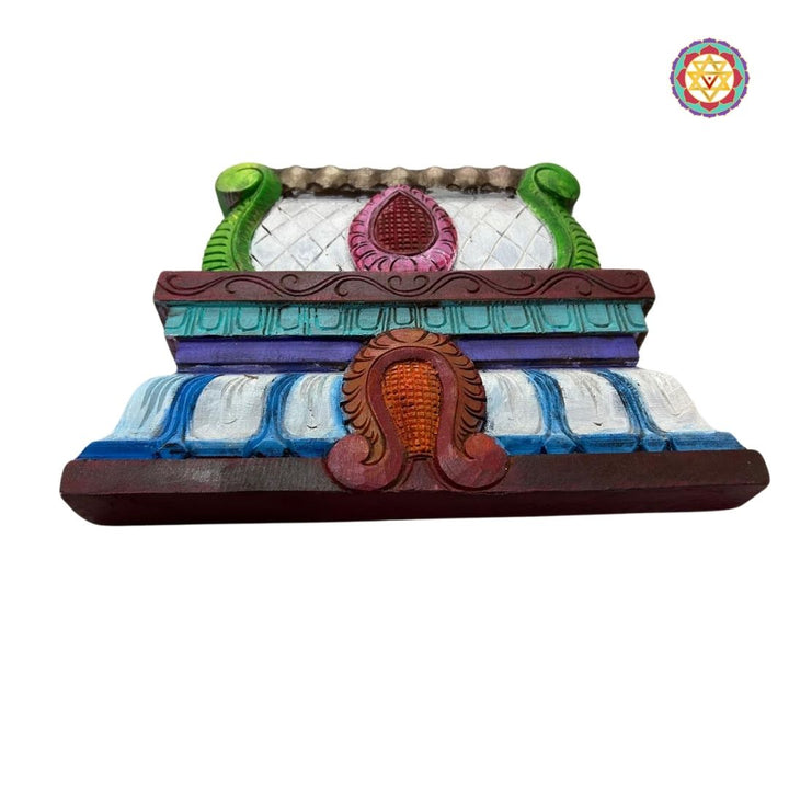 Front view of multicolour temple dome wooden wall decor