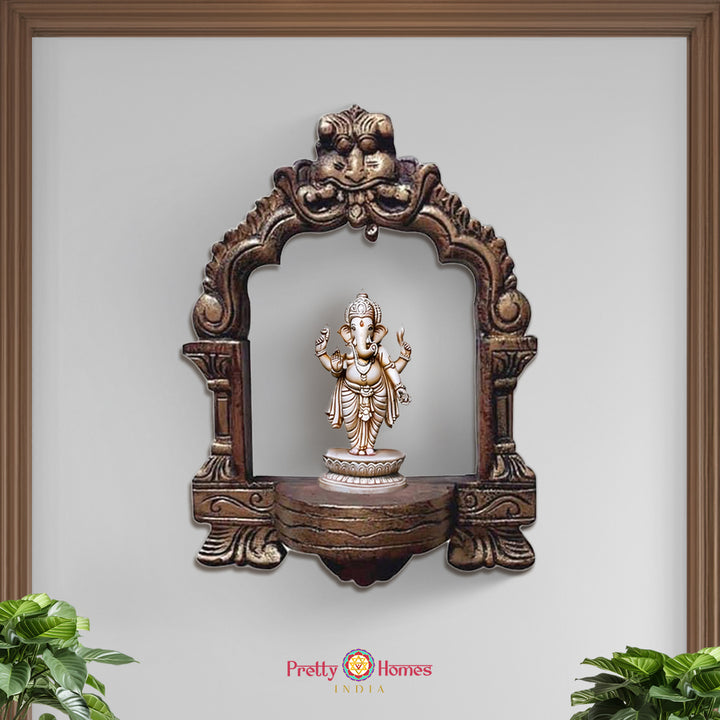 Woodcarved Prabhavali arch wall hanging with stand