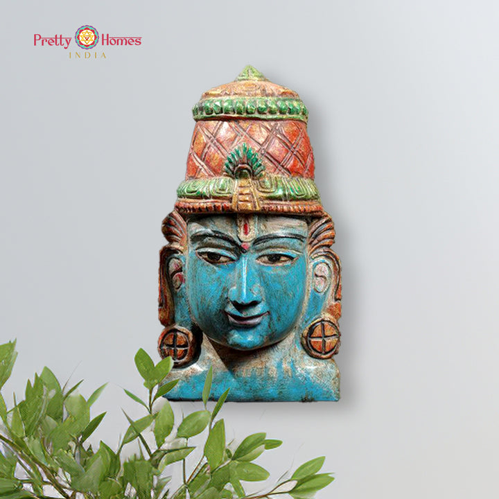 Vintage Vishnu wooden wall hanging with multicolour finish