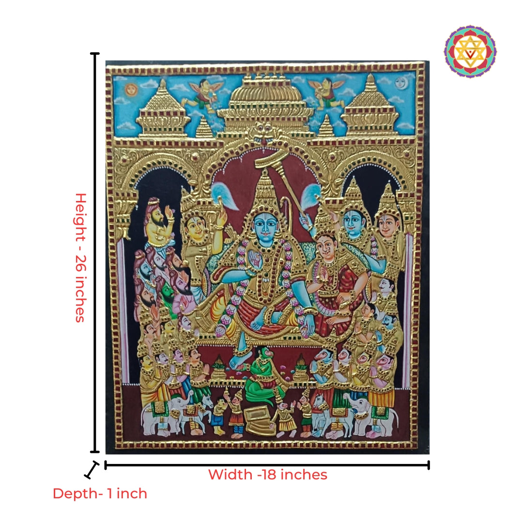 Intricate relief work on Ram Darbar Tanjore art