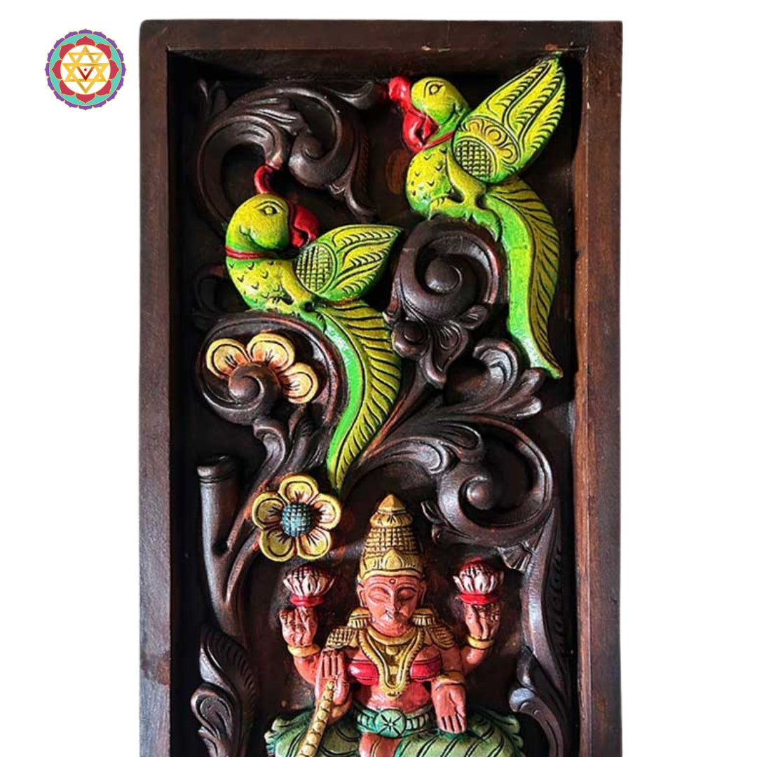 Woodcarved Laxmi frame with polish  annam/swan brackets