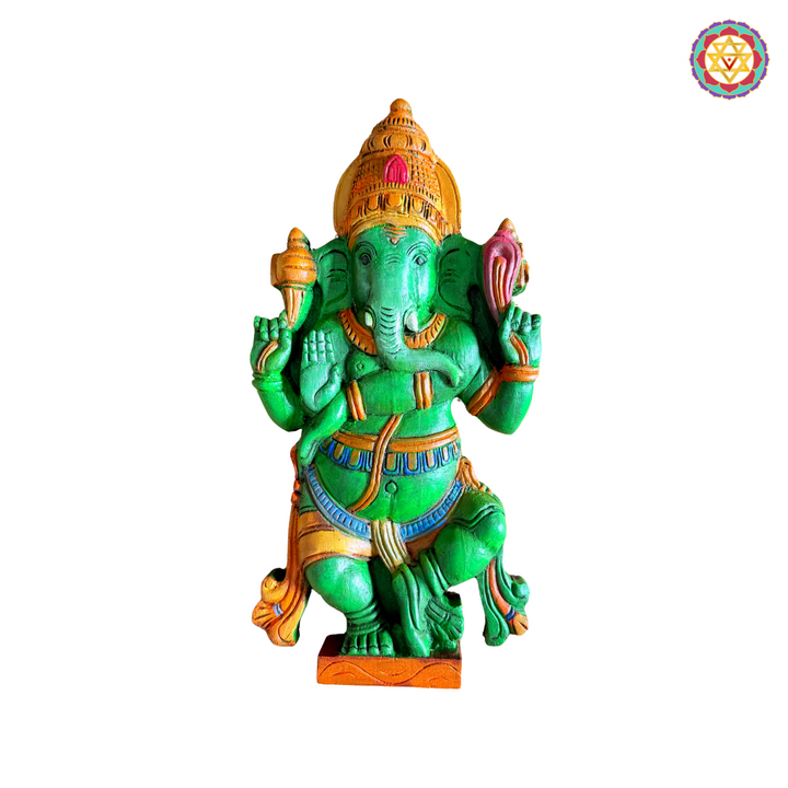 Multicolour Dancing Ganesha – Handcarved Wooden Tabletop Idol (single)