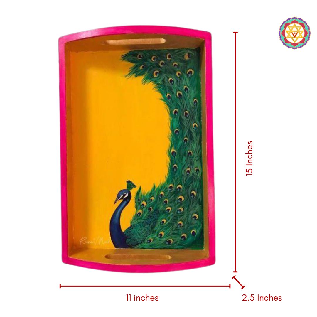 Hand-Painted Wooden Tray – Peacock Design
