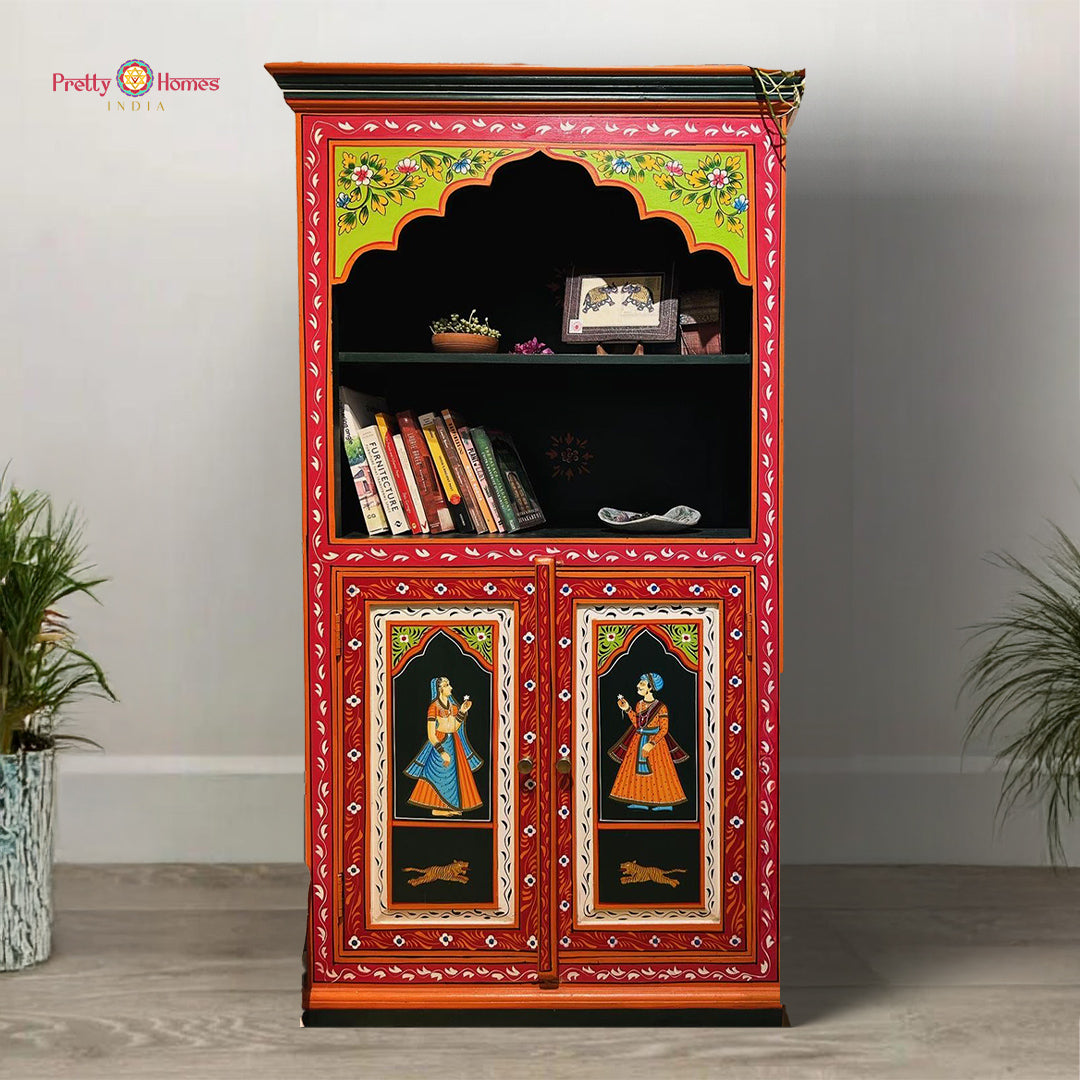 large hand-painted wooden storage cabinet with royal paintings