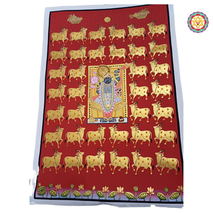 hand-painted pichwai painting -Shrinathji with Golden Cows