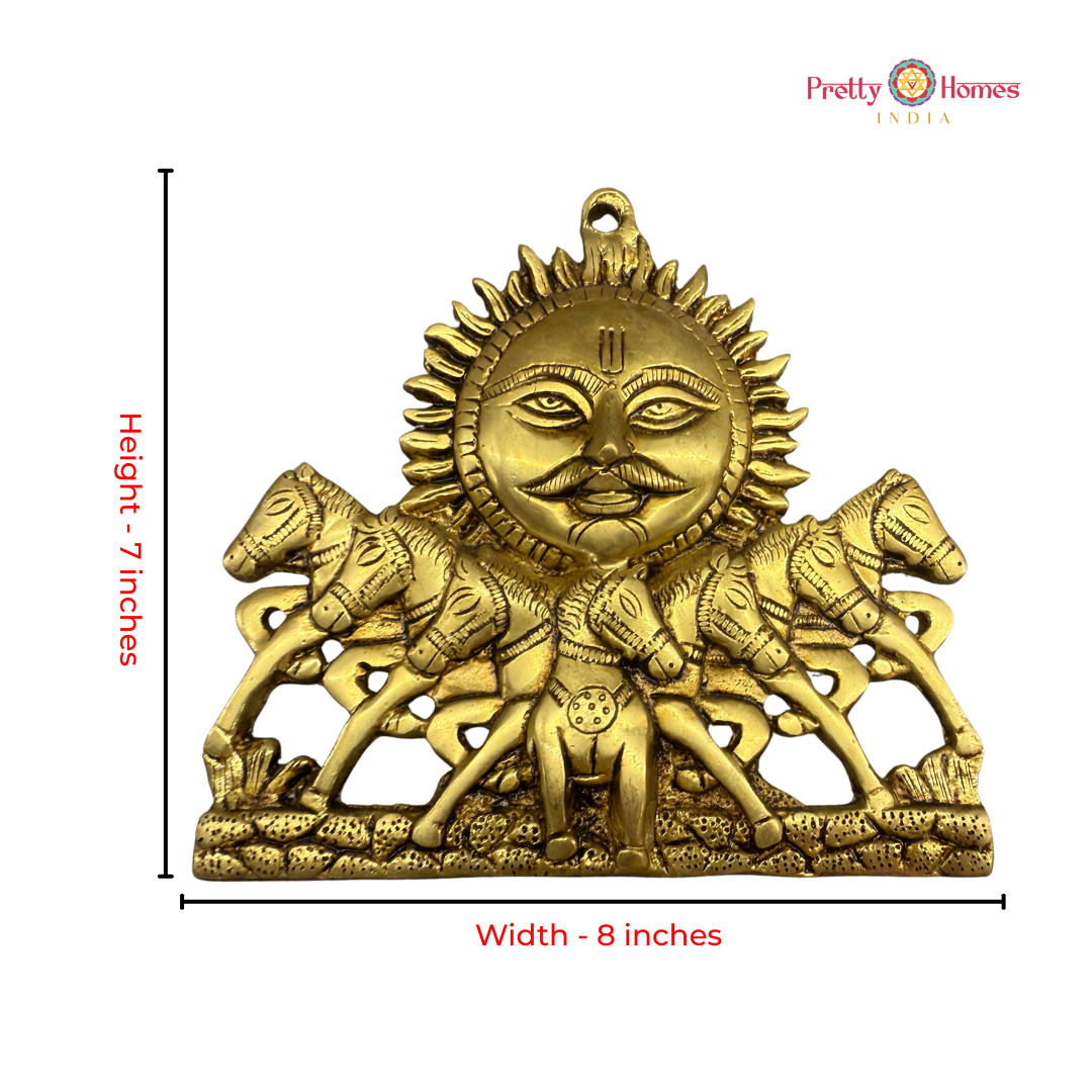 Auspicious Seven Horses with Sun God – Brass Wall Mountable