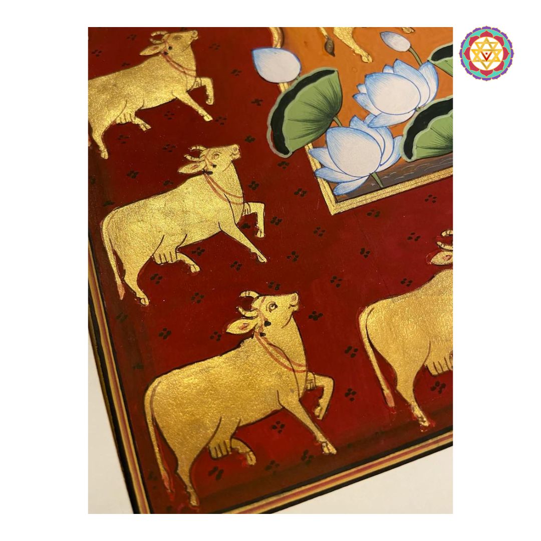 Pichwai - Hand painted pichwai- Golden Pichwai cows and lotuses