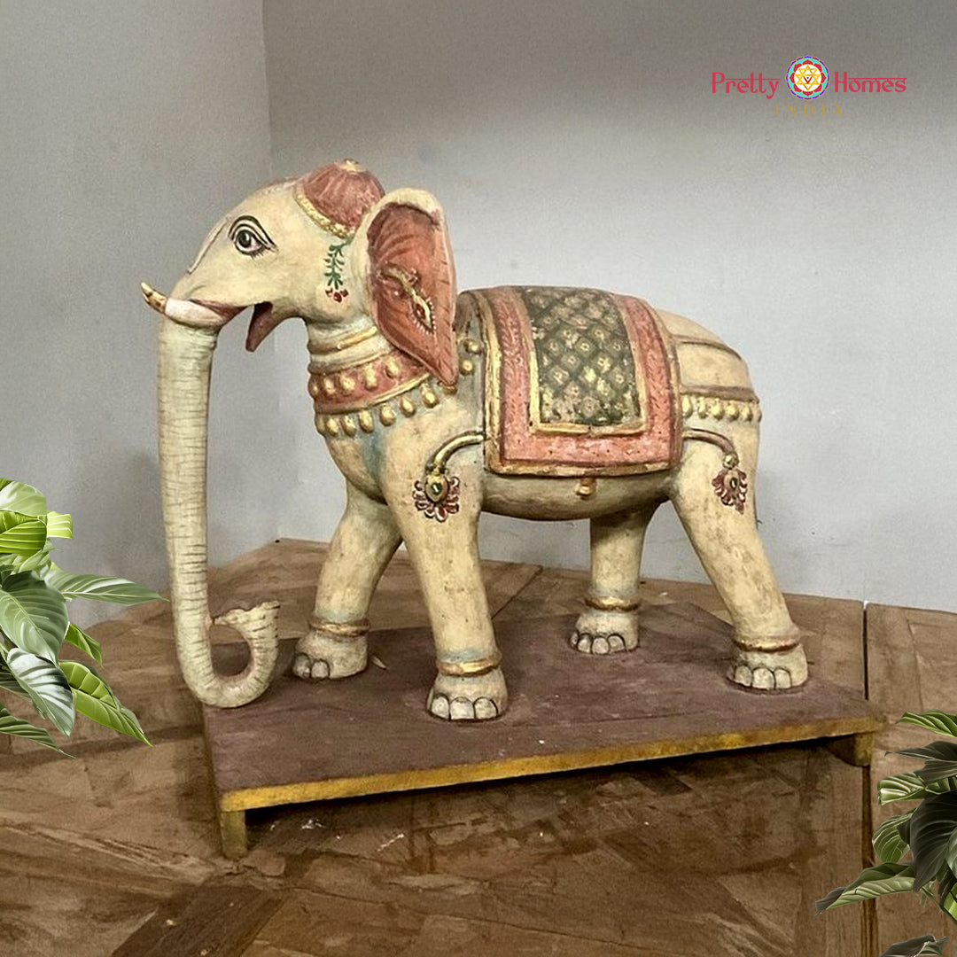 Vintage Woodcarved Airavat / Elephant statue