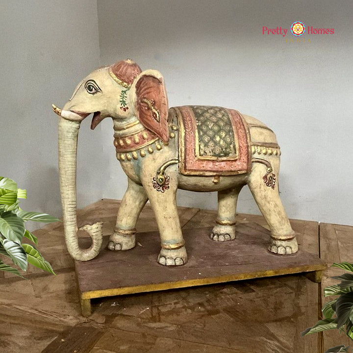 Vintage Woodcarved Airavat / Elephant statue