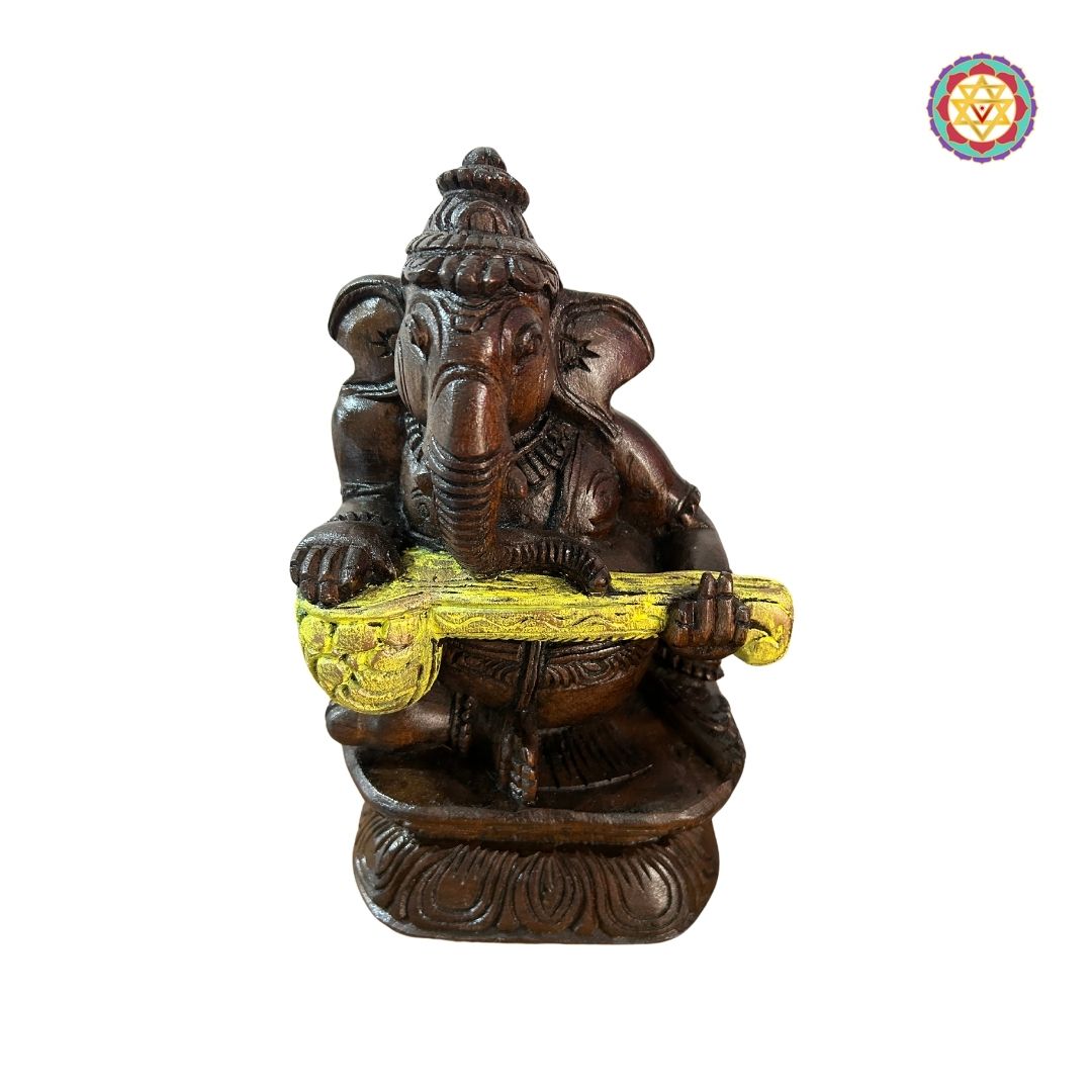 Vibrant hand-painted Ganesh figurine collection featuring multiple musical instruments