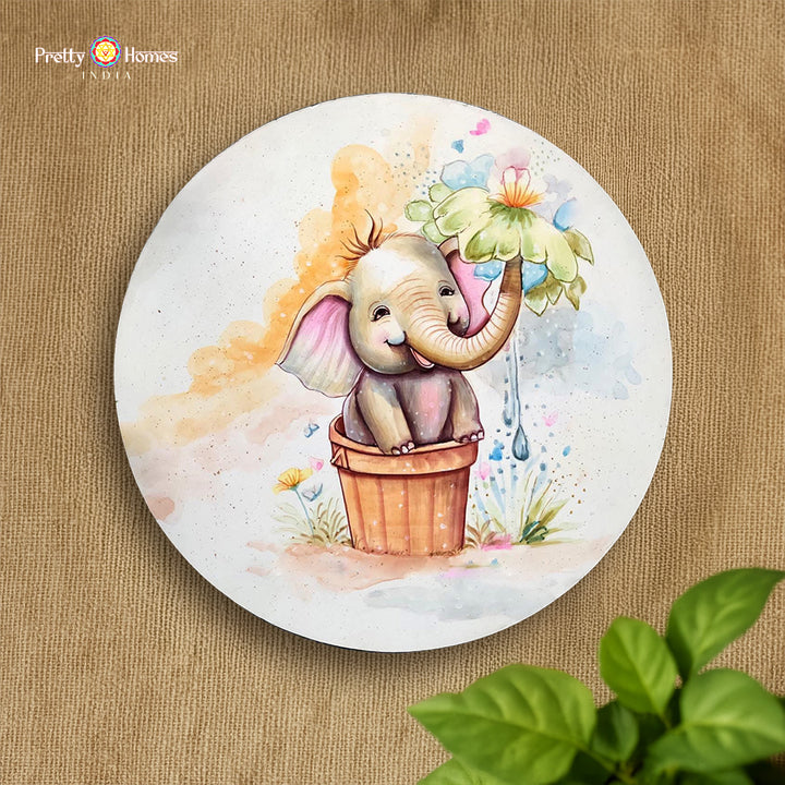 Handpainted Cute Little Elephant Wall Plate | Wooden Wall Table Décor