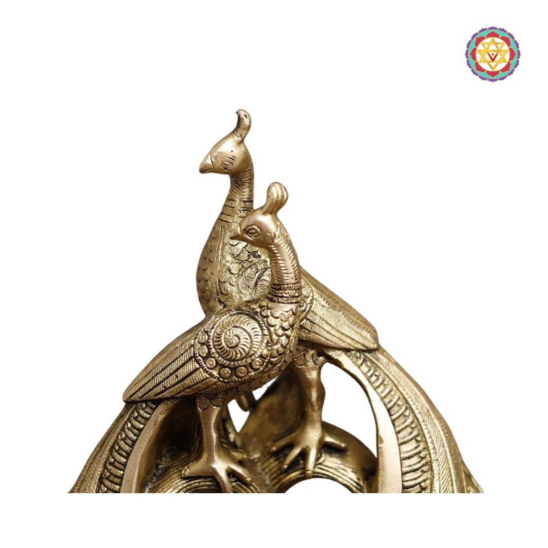 Brass Peacock Pair Statue – 12 Inch | Golden Finish Decorative Showpiece for Home, Temple and Gifting