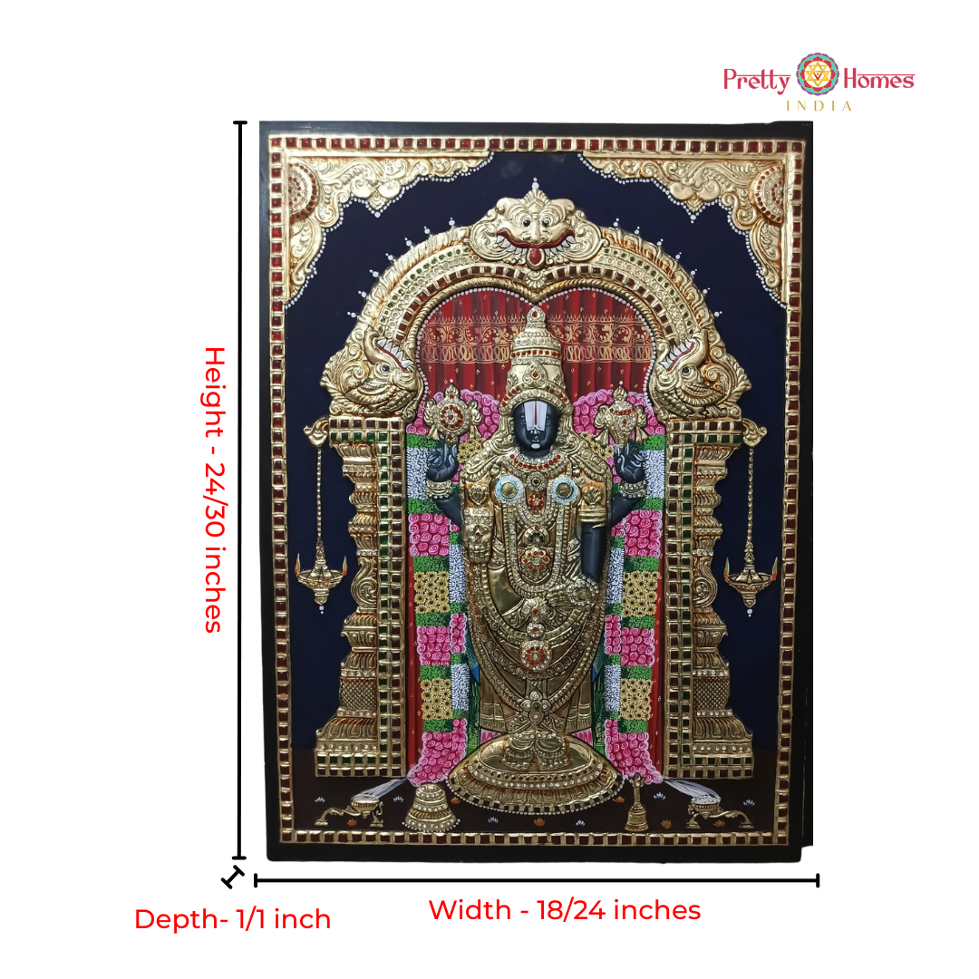 Balaji with Hanging Deepams Tanjore Painting
