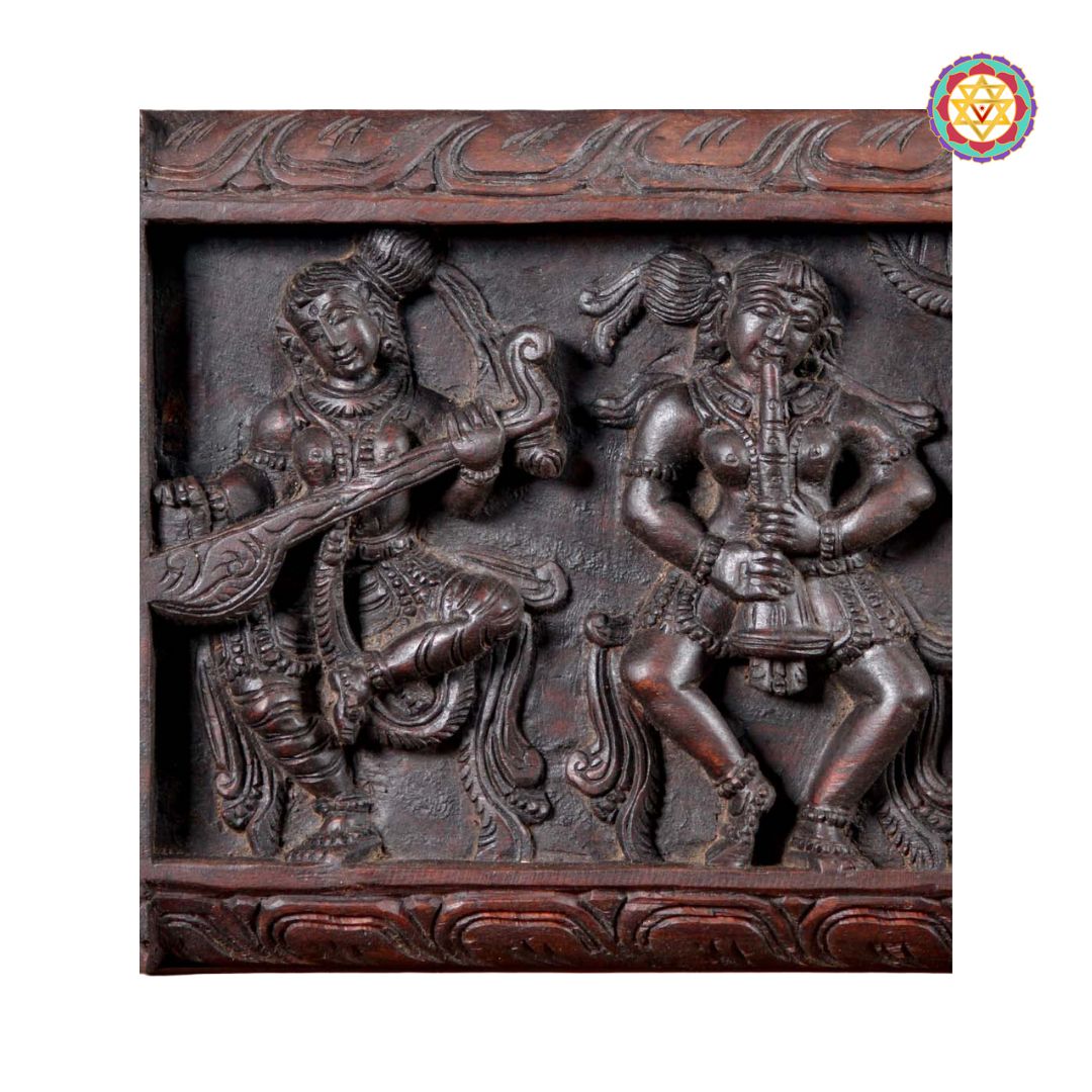 Close-up of two Apsaras figures in motion