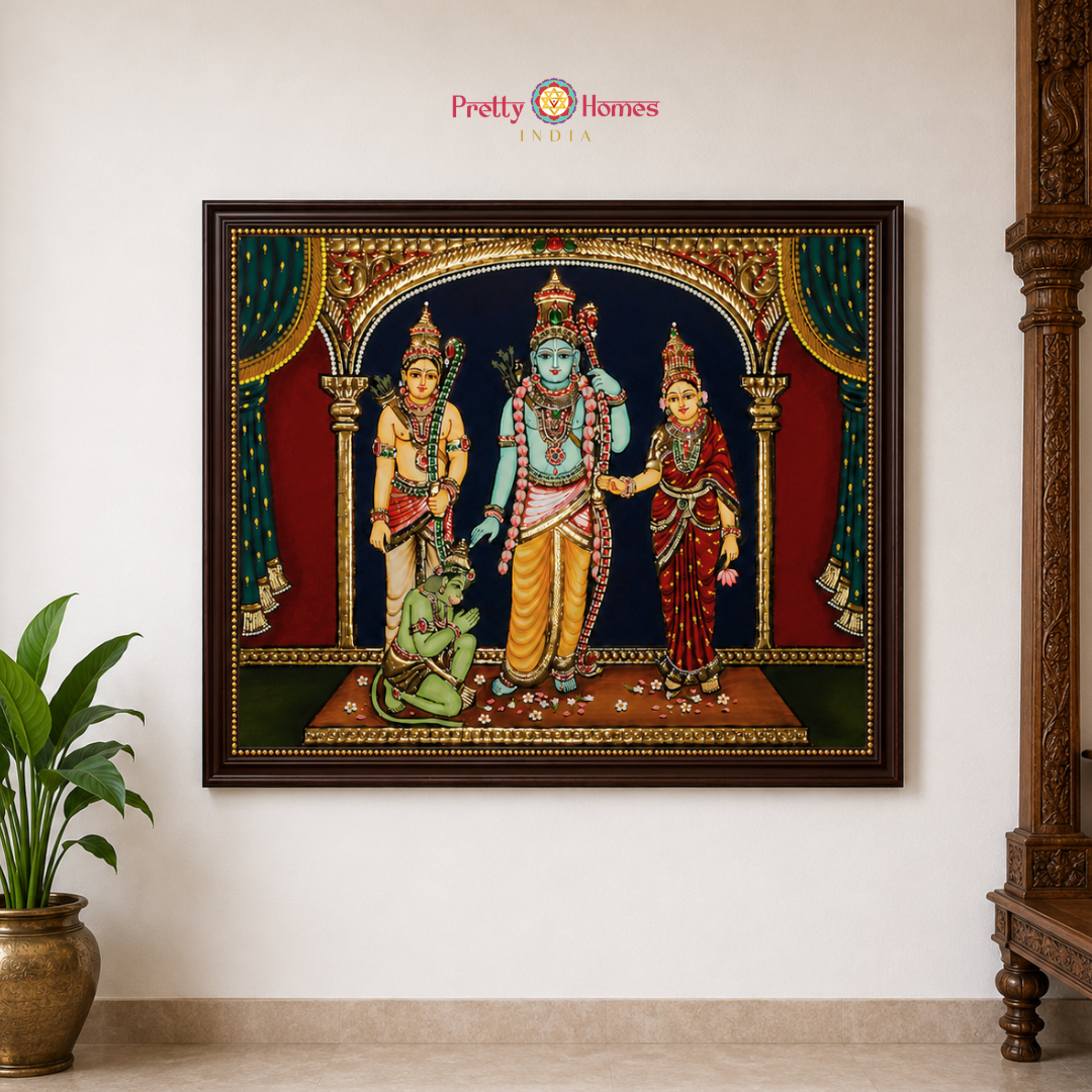 Divine Ram Darbar Tanjore Painting in Real Gold