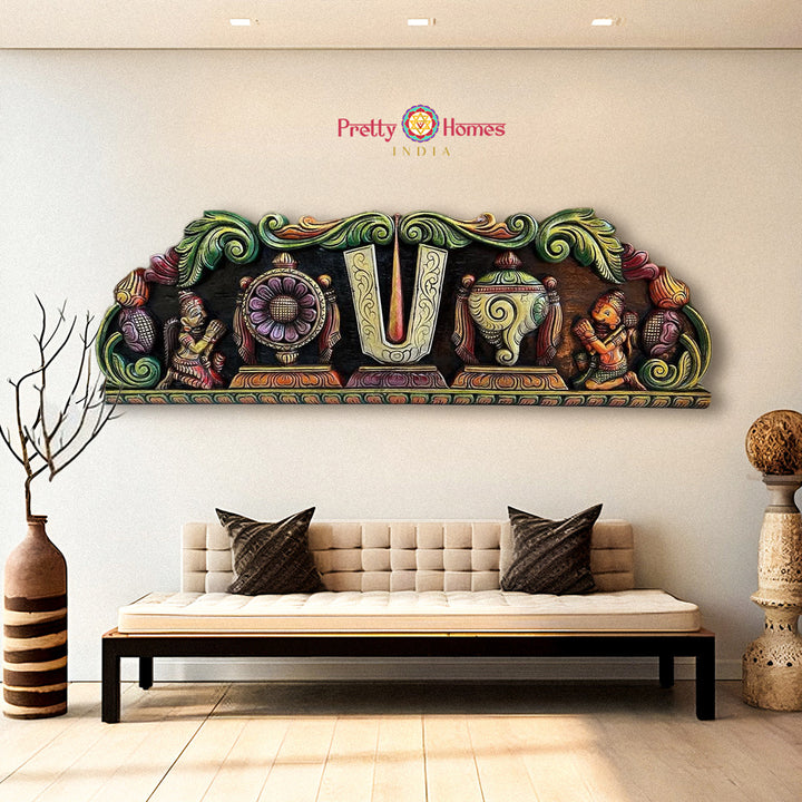 Horizontal wooden wall panels – Shankh Chakra Namam with Garuda & Hanuman