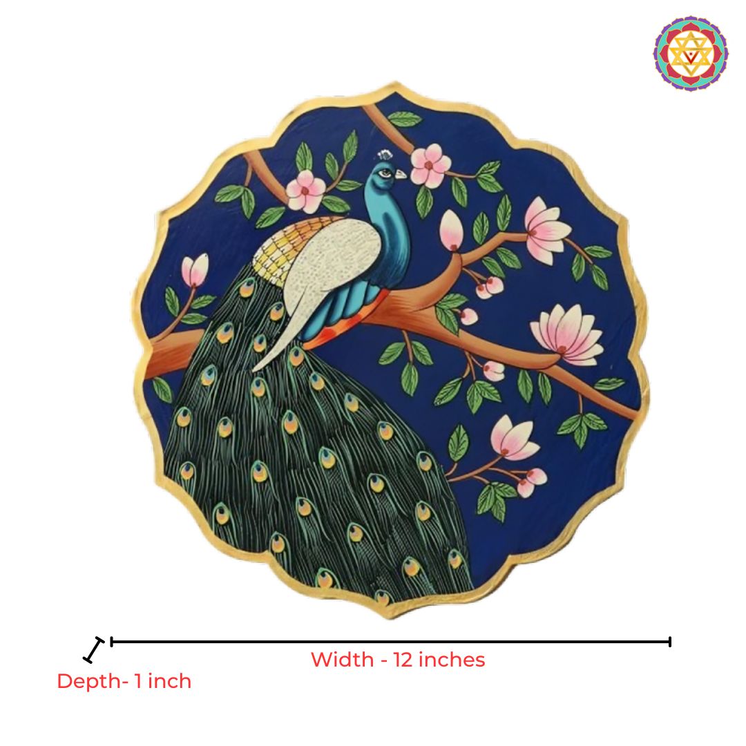 Petal-Shaped Handpainted Wall Plates – Peacock Perched on branch