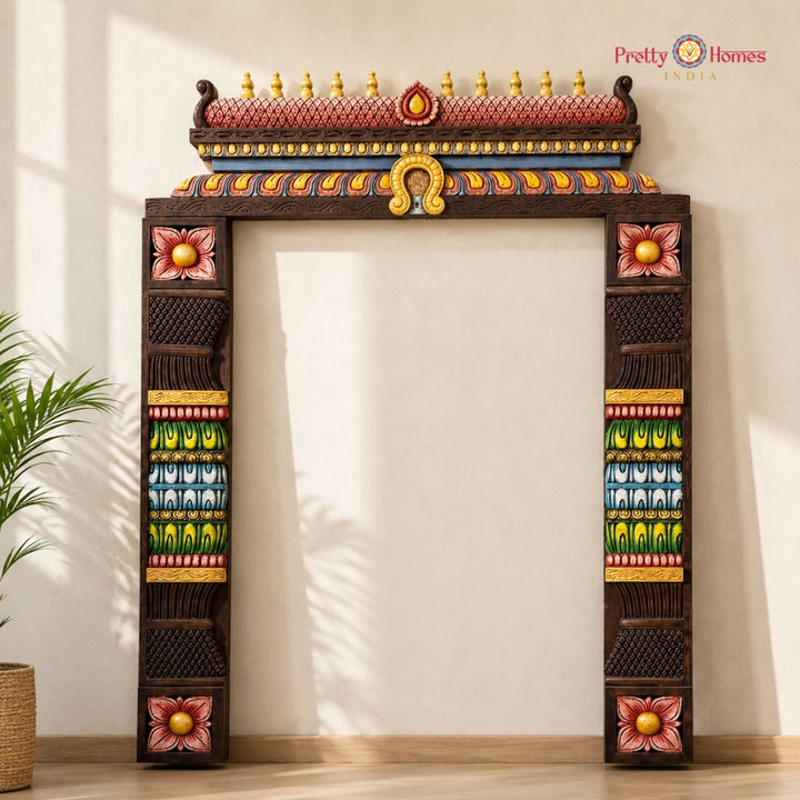 Handcarved Chettinad-Style Temple style  Side Pillars (multicolour)