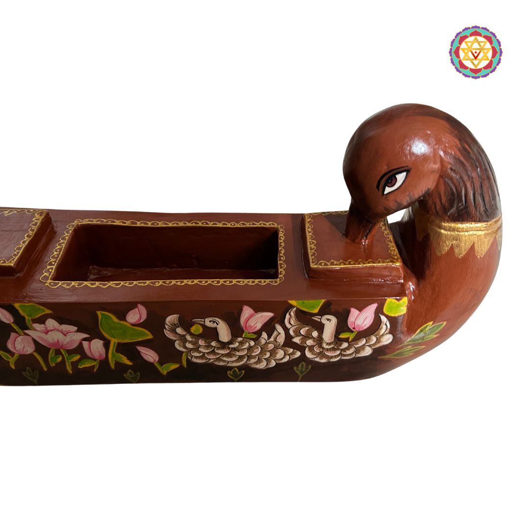 artistic wood carved swan lotus motif wall shelf decor for home
