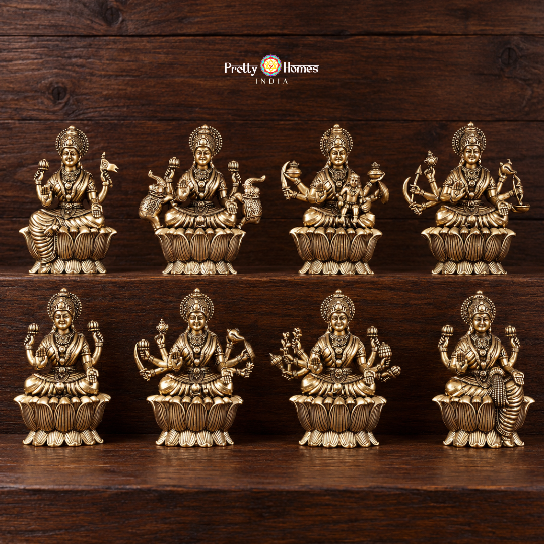 Set of 8 Brass Ashtalakshmi Idols – Superfine Finish
