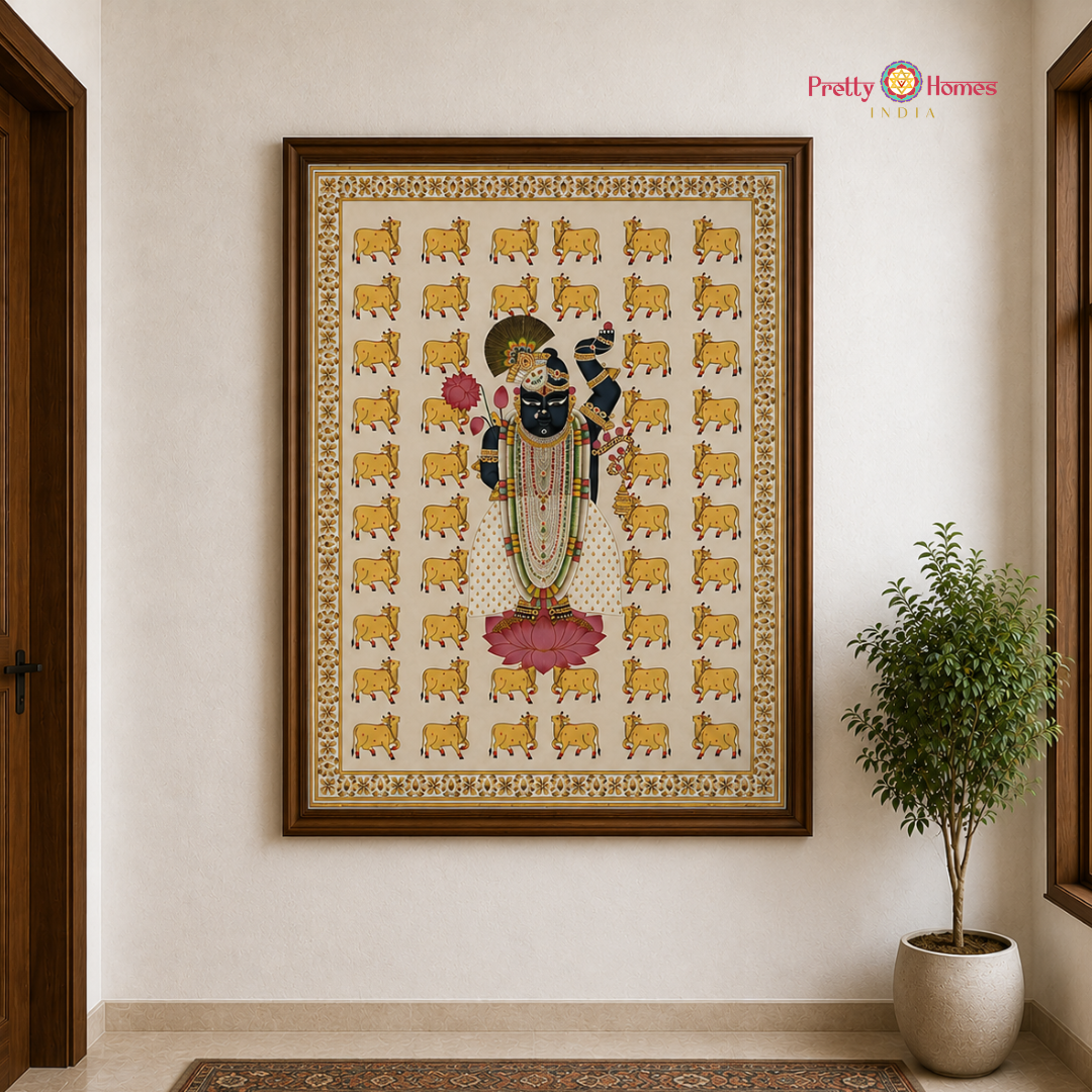 Hand-Painted Pichwai – Aesthetic Shrinathji with Cows
