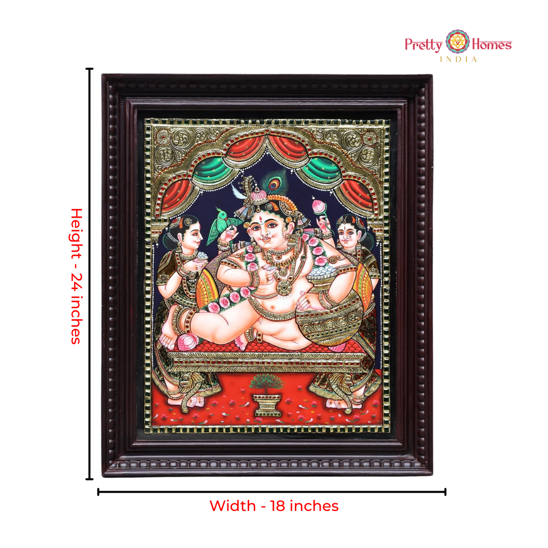 Lord Butter Krishna Tanjore in Real Gold Foil