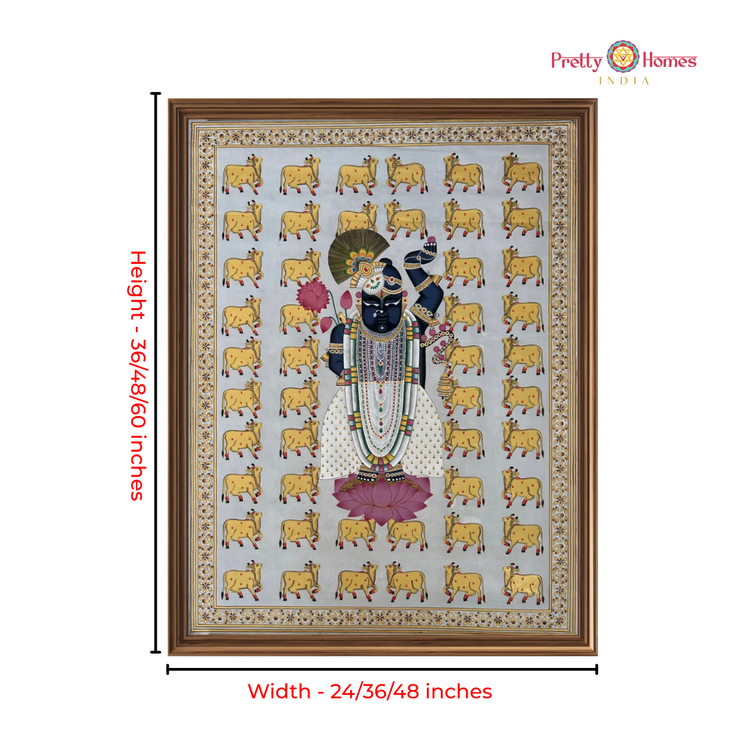 Hand-Painted Pichwai – Aesthetic Shrinathji with Cows