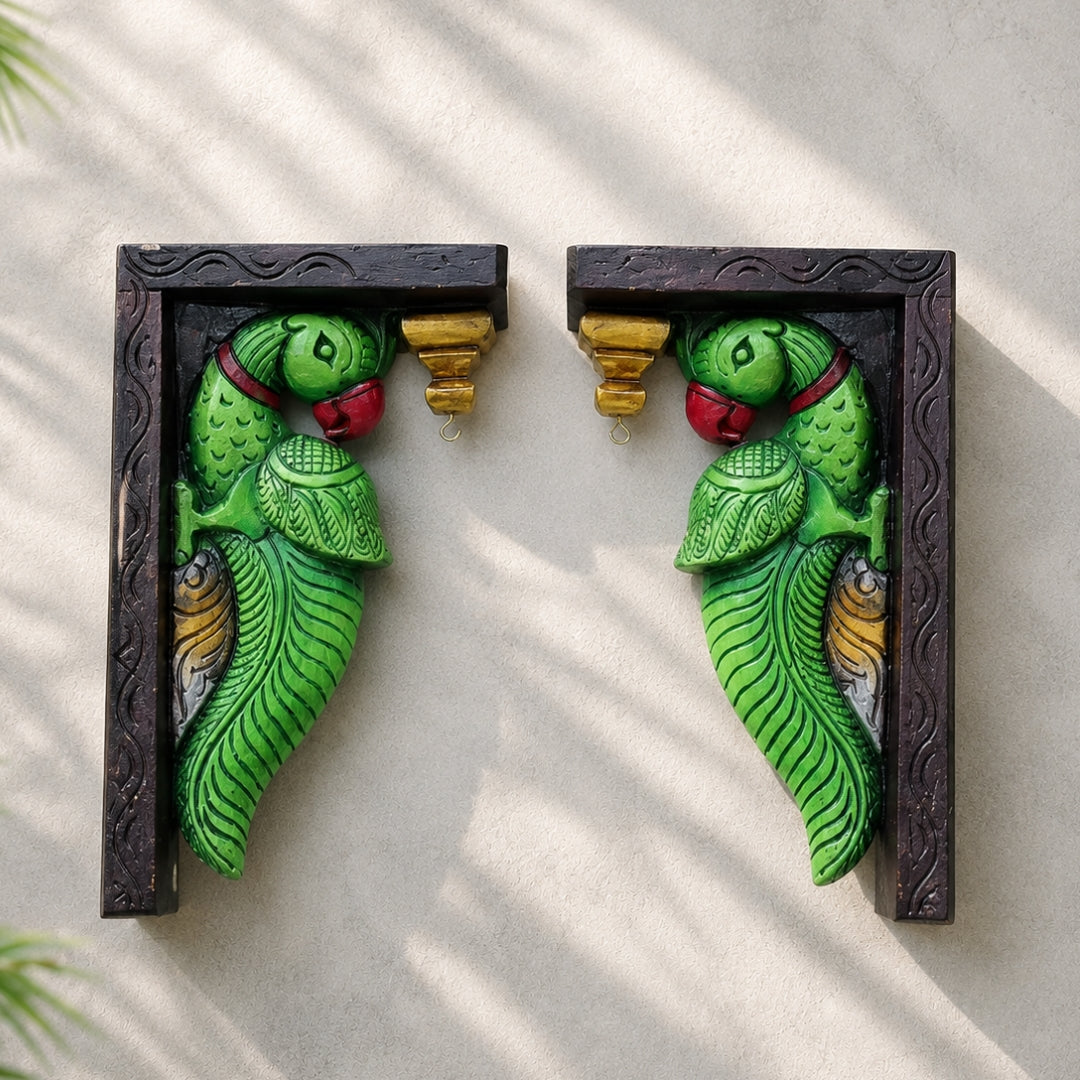 Parrot Wooden Wall Bracket – Handcarved Home Decor (Sinlge)