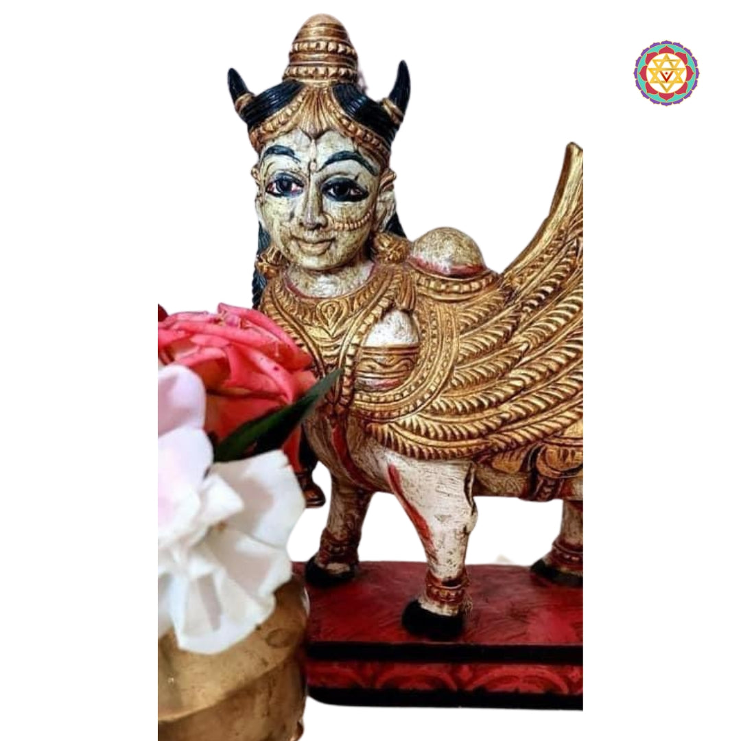 Vintage look Woodcarved Kamadhenu statue/sculpture