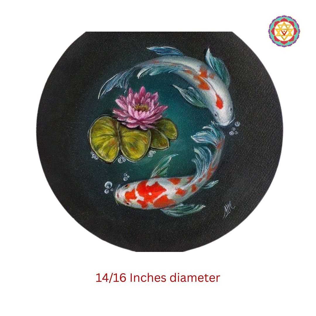 hand painted wall plate prosperity koi fishes near lotus detailed koi fish composition wooden decor