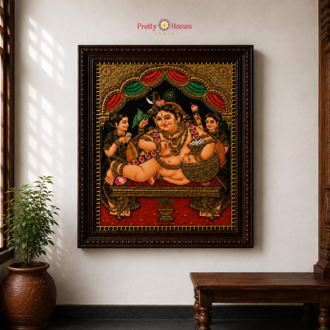 Lord Butter Krishna Tanjore in Real Gold Foil