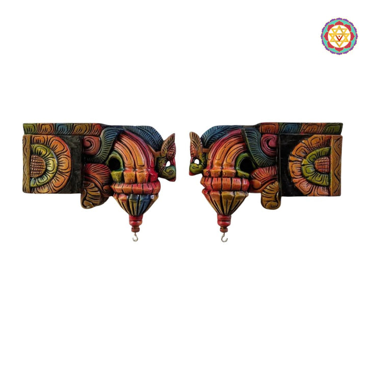 “12 inch Bodhi leaf wooden wall bracket with bird multicolour design”