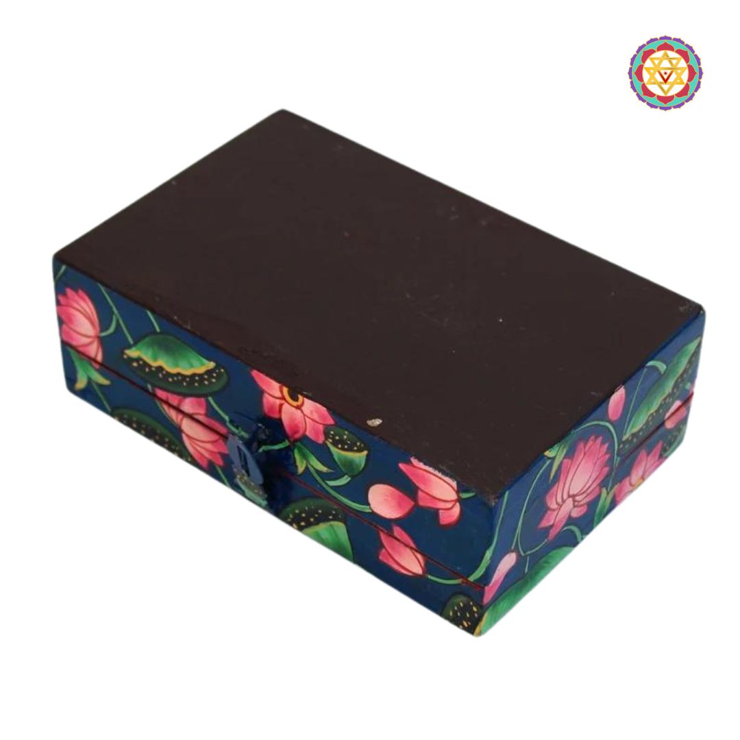 Medium Mulpurpose Pichwai Painted Storage Boxes. Cobalt blue