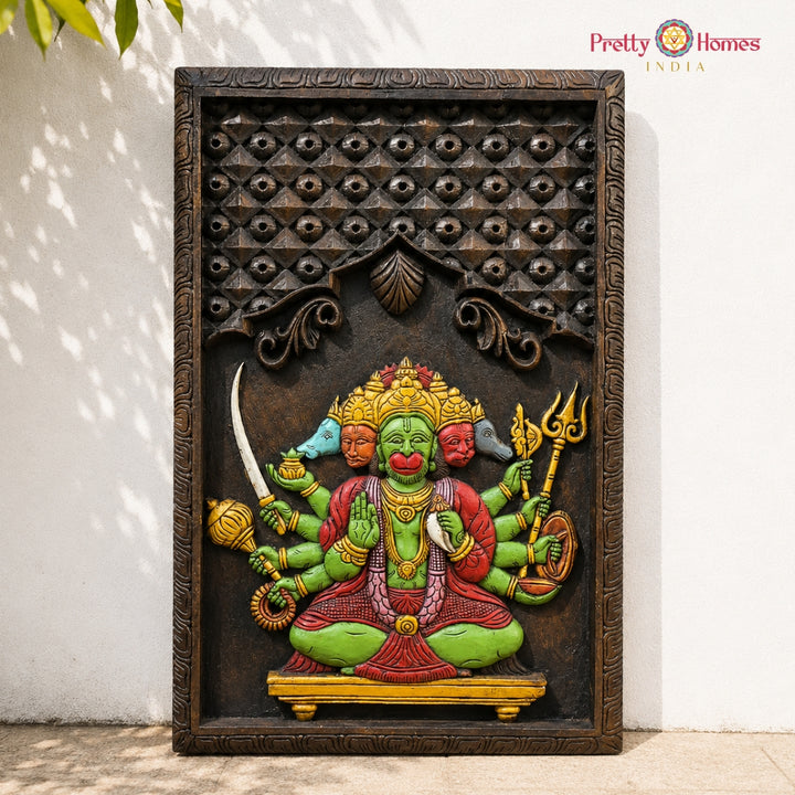 Wood-Carved Panchmukhi Hanuman Wall Frame