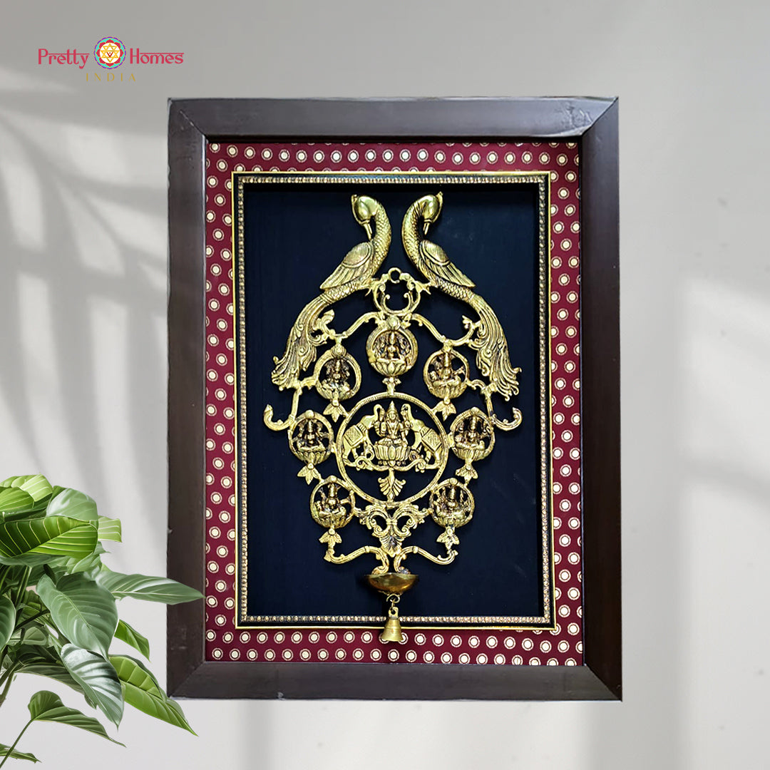Antique brass Ashtalakshmi wall frame handcrafted in India