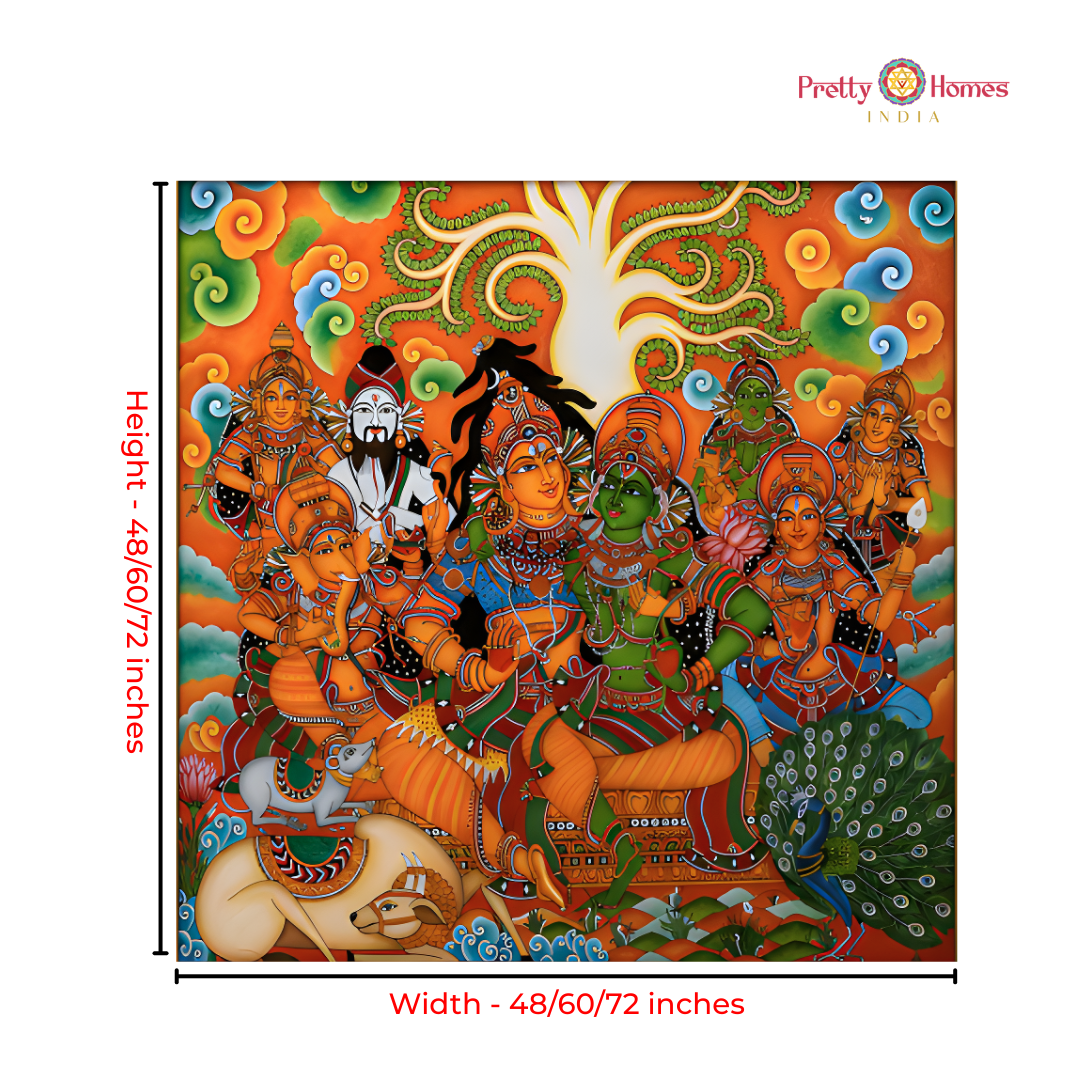 Kerela mural handpainting-Shiva Parivar – Divine Assembly