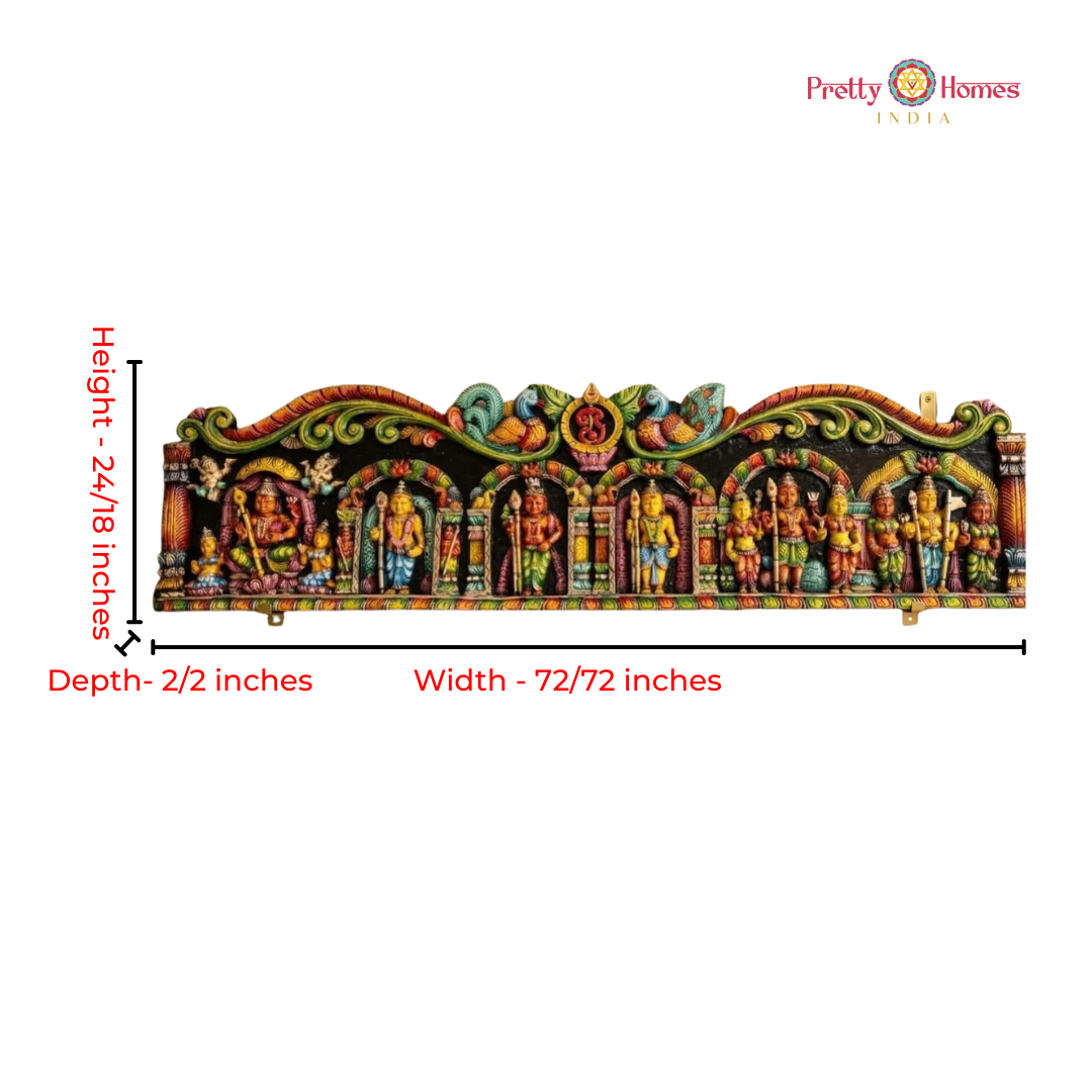 Hand-Carved Lord Murugan Horizontal Wall Panel