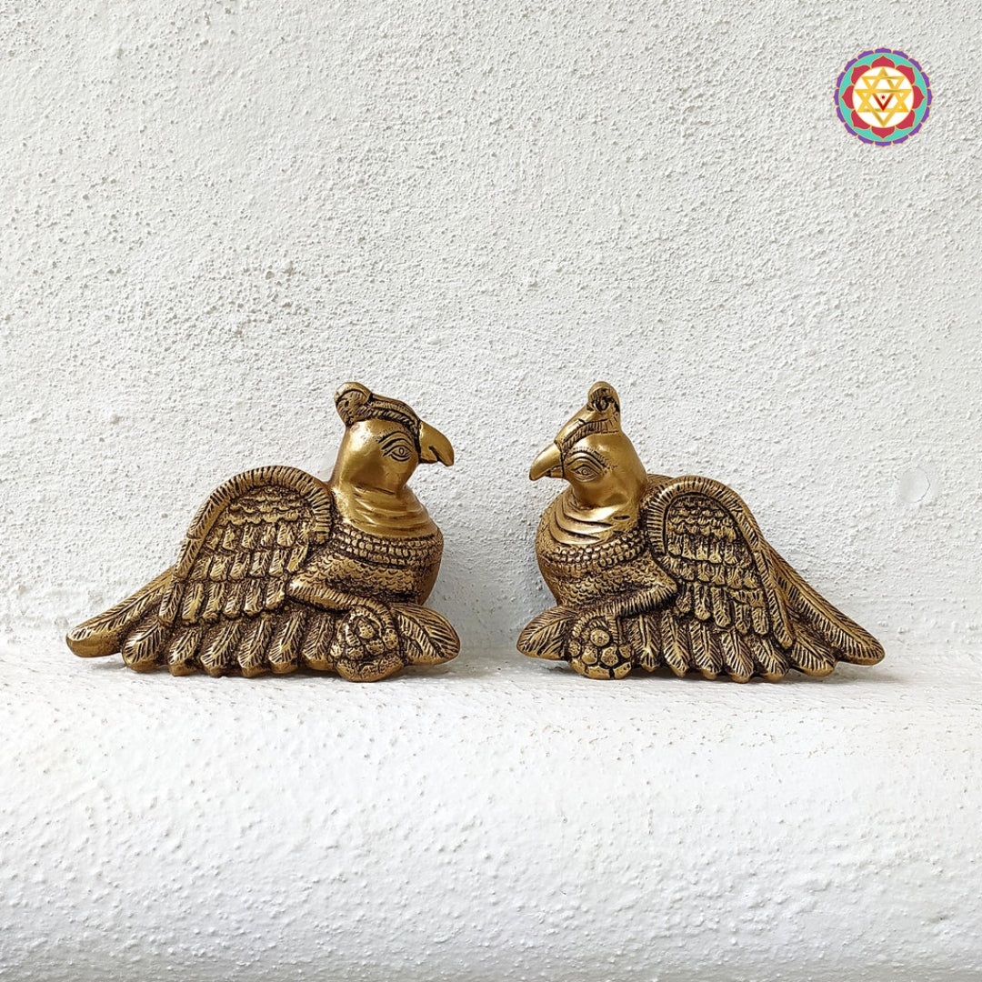 Antique brass parrot sculpture pair handcrafted by artisans
