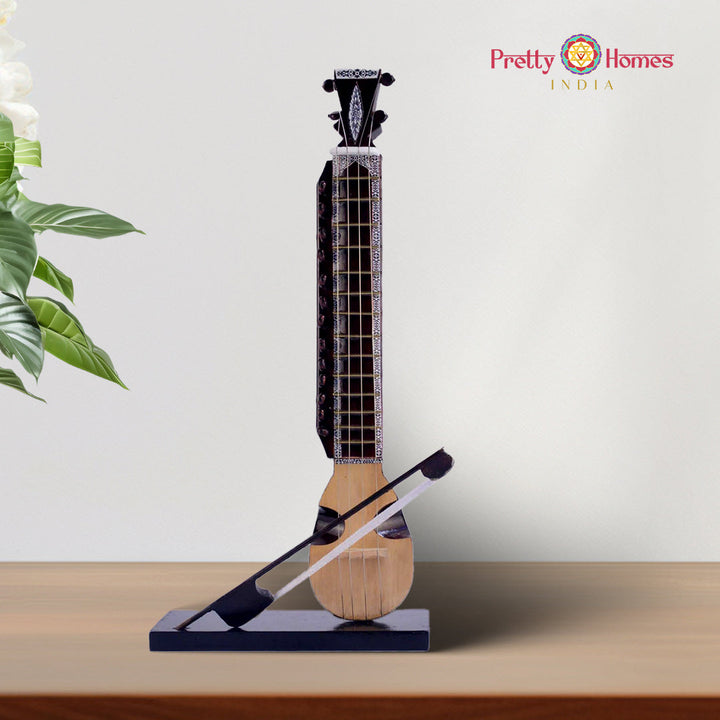 wooden esraj miniature 10 inches curio for indian classical music themed home decor