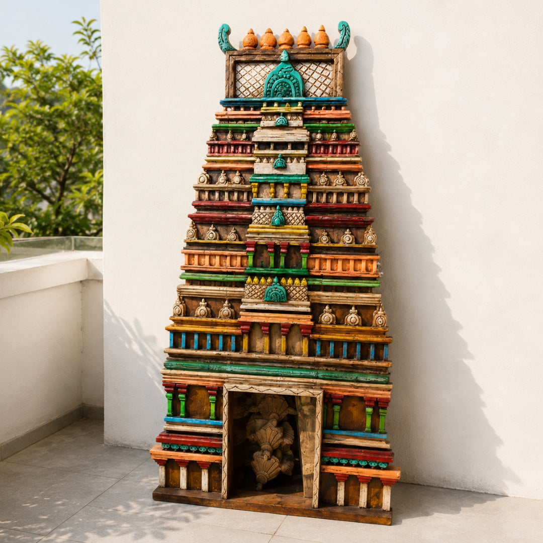Woodcarved Chettinad-Style Temple Gopuram