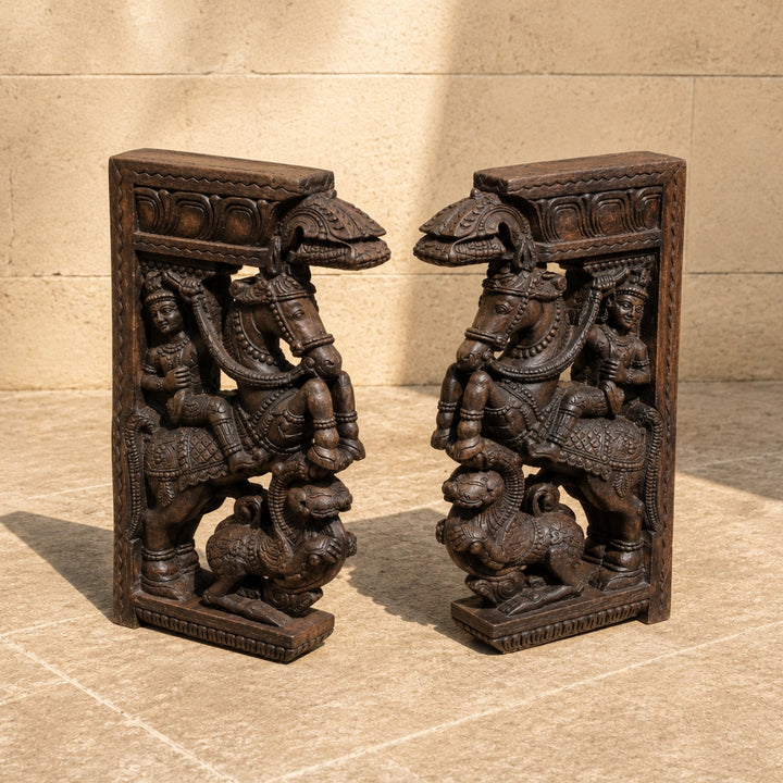 Horse Yali Wooden Wall Bracket – Antique Style Corbel Pair (Single)
