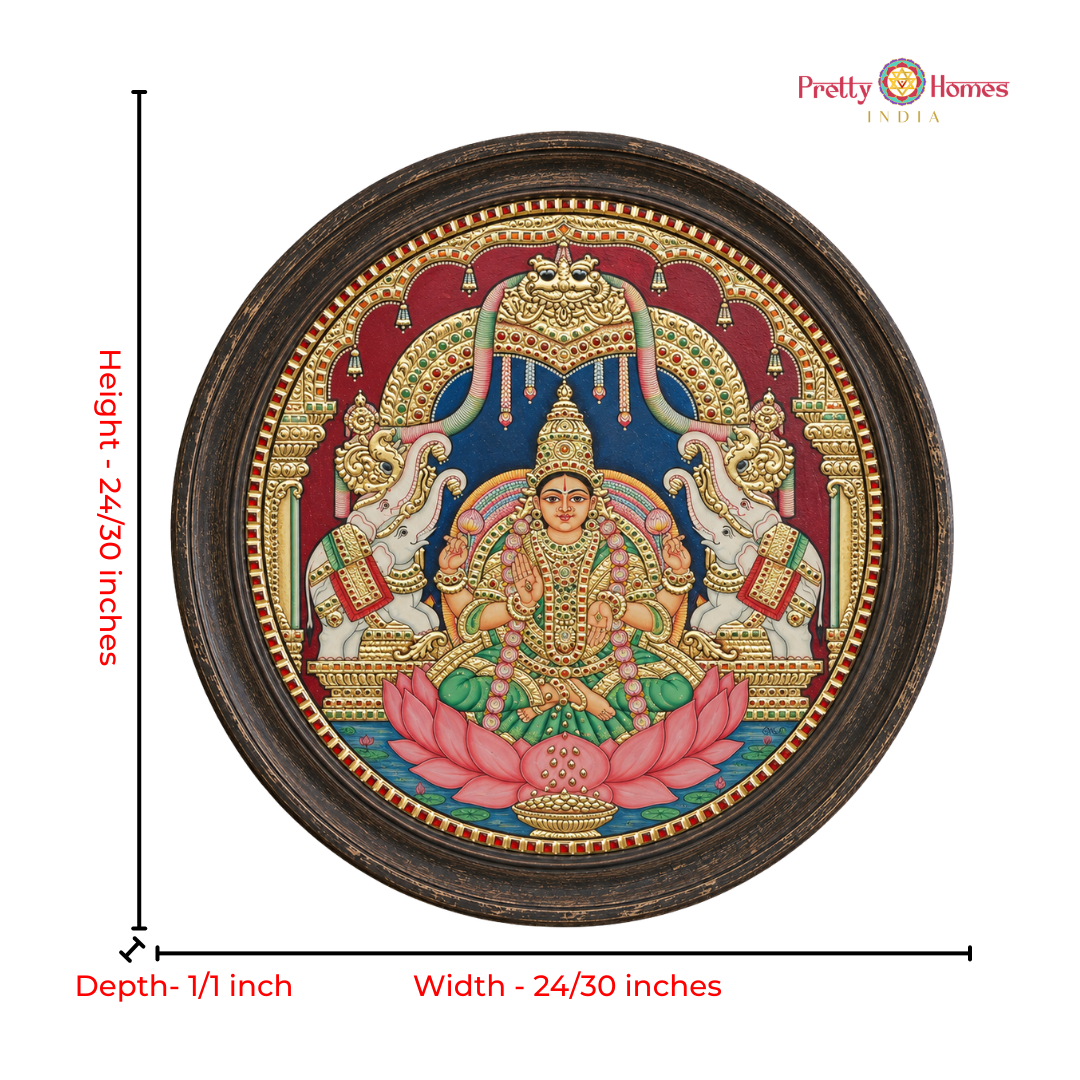 Gajalakshmi with Kirtimukha – Vintage finish Tanjore Painting