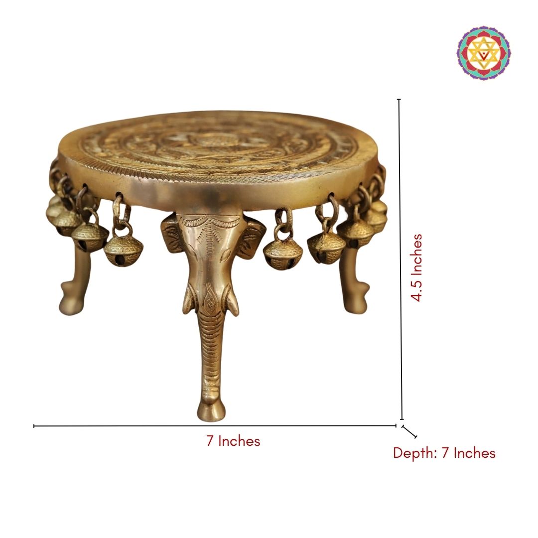 Brass Table with Elephant Legs and Bells – Traditional Golden Charm (4.5”)