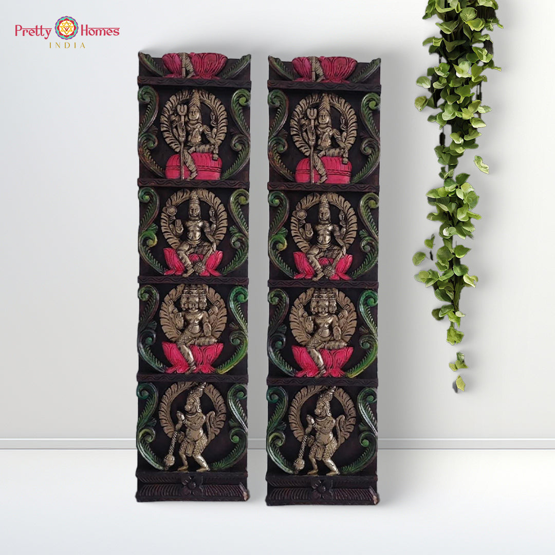 antique style vertical wall panel carved in mahogany wood for decor