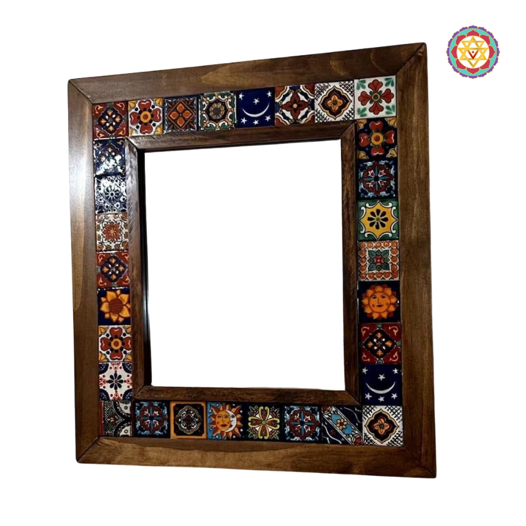 Wooden mirror with ceramic work